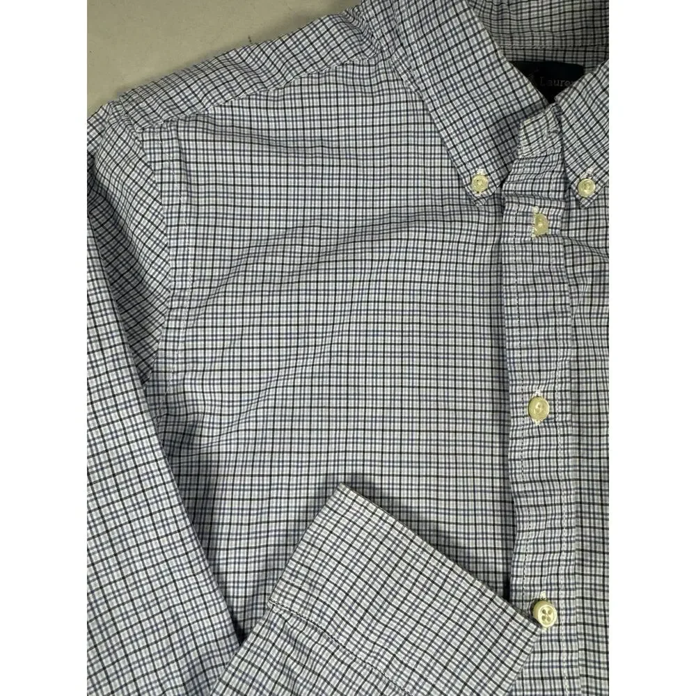 Ralph Lauren Youth XL 18-20 Blue Check Button Down Long Sleeve Shirt Cotton